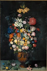 Stilleben med blomster i en vase ...