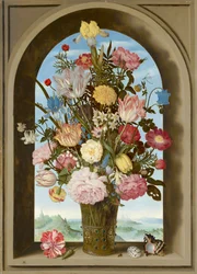 Vase med blomster i et vindue, ca. 1618