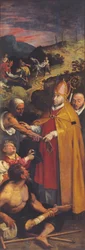 Saint Eligius hjælper de lamme og begraver de døde (olie på panel)