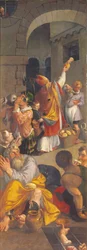Saint Eligius besøger fangerne (olie på panel)