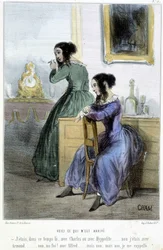 Her er, hvad der skete med mig (samtale af kvindevolages) - i "" Madeleines"" af Cham, v.1870-1880