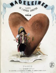 Man betaler kun, når man går ind (karikatur af Amor (Eros) før et hjerte skjuler en djævel) - i "" Madeleines"" af Cham, v.1870-1880