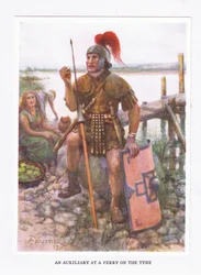 En medhjælper ved en færge på Tyne, illustration fra The Roman Soldier, 1928