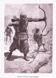Asiatiske bueskytter og slinger, illustration fra The Roman Soldier, 1928