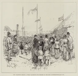 Fru Gladstone åbner en offentlig legeplads for børn på stedet for Horsemonger-Lane-fængslet