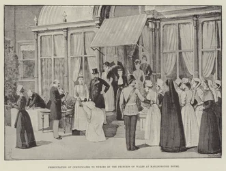 Præsentation af certifikater til sygeplejersker af prinsessen af Wales i Marlborough House