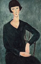 Siddende kvinde i blå kjole, 1918-1919