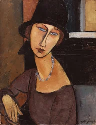 Jeanne Hebuterne iført hat, 1917
