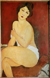 Nøgen kvinde siddende maleri af Amedeo Modigliani (1884-1920) 1917 søn. 1x0,65 m Collection privee - Stort siddende nøgen. Maleri af Amedeo Modigliani (1884-1920)