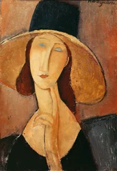 Portræt af Jeanne Hebuterne i stor hat, c.1918-19