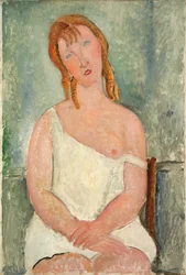 Siddende ung pige i skjorte; Ung pige siddende i et apotek, 1918