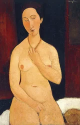 Siddende nøgen med halskæde, 1917