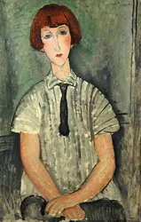 Ung pige i en stribet skjorte, 1917