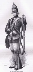 En britisk grenadier, illustration fra Cassells History of the United States udgivet af Cassell, Petter & Galpin, ca. 1900 (litho)