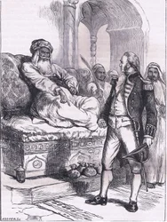 Captain Bainbridge and the Dey of Algier, illustration fra Cassells History of the United States udgivet af Cassell, Petter & Galpin, ca. 1900 (litho)