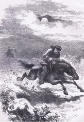 Pursuit of Paul Revere the scout, illustration fra Cassells History of the United States udgivet af Cassell, Petter & Galpin, ca. 1900 (litho)