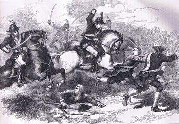 Rout of the loyal recruits, illustration fra Cassells History of the United States udgivet af Cassell, Petter & Galpin, ca. 1900 (litho)