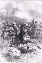 Anklagen for Pulaski, illustration fra Cassells History of the United States udgivet af Cassell, Petter & Galpin, ca. 1900 (litho)