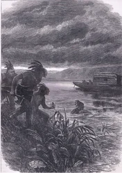 Handlende på Ohio angrebet af vilde, illustration fra Cassells History of the United States udgivet af Cassell, Petter & Galpin, ca. 1900 (litho)