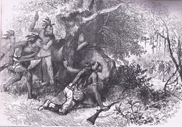 Treachery of the Cherokees 1760, illustration fra Cassells History of the United States udgivet af Cassell, Petter & Galpin, ca. 1900 (litho)