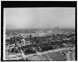 Luftfoto mod nordvest, Techwood Homes (offentlige boliger), afgrænset af North Avenue, Parker Street, William Street & Lovejoy Street, Atlanta, Fulton County, GA