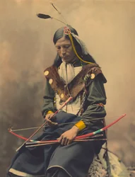 Portræt af Oglala Sioux Council Chief Bone Halskæde