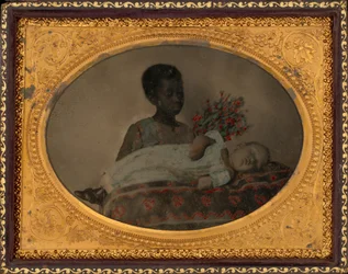 Portræt af en pige og et postmortalt barn,ca. 1860 (foto)