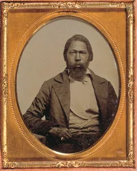 Stoisk mand, ca. 1855 (håndfarvet ambrotype på niende plade)