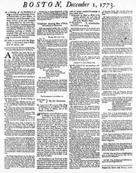 En Broadside-avis, der beskriver begivenhederne under Boston Tea Party, december 1773 (tryk)