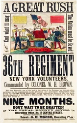 A Great Rush, rekrutteringsplakat for 36. Regiment, udgivet af Baker & Goodwin