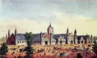 Agricultural Hall, Grand United States Centennial Exhibition, Fairmount Park, Philadelphia, pub. af Currier und Ives, 1876
