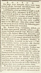 Artikel fra Boston Chronicle, der beskriver begivenhederne under Boston-massakren, 5. marts, 1770 (avispapir)
