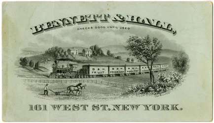 Bennett & Hall handelskort [recto], 1882 (graveret litografi [fartkort])