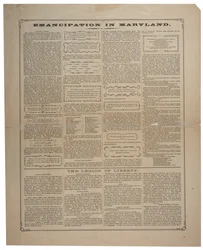Bredside vedrørende rekruttering af afroamerikanere og fejring af frigørelsen i Maryland, Ringwalt & Brown (fl.1863-1865), ca. 1. november 1864 (se også GLC 696014, 696015 & 696017)
