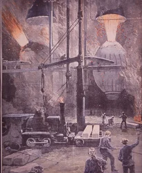 Carnegie stålværk, Bessemer-konvertere på fuld udblæsning, Pittsburgh, Pennsylvania