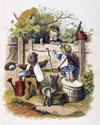 Børnetræf i “” Schnick, snack, småting for de mindste””, børneleg. udg. London - Georges Ronthedge og sønner. New York, Den brede vej Ludgate n.d. c. 1890.