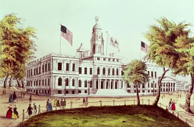 Rådhuset, New York, graveret af Nathaniel Currier (1813-88)