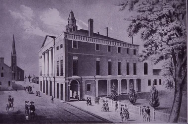 Rådhus, Wall Street, New York City i 1790 (gravering)