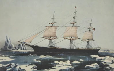 Clipper Ship, Red Jacket - I isen ud for Kap Horn, på sin rejse fra Australien til Liverpool, august 1854, pub. 1855, Currier & Ives