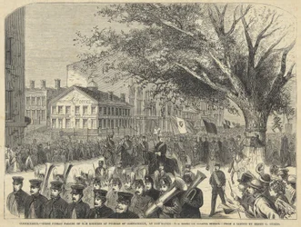 Connecticut - Første offentlige parade af ridderne af Pythias fra Connecticut, i New Haven. Scenen på Chapel Street, fra Harper