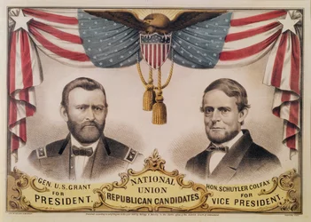 Valgplakat for U.S.A. præsidentvalget i 1868 forestillende Ulysses S. Grant og Schuyler Colfax, 1868