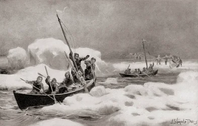 Elisha Kent Kane, leder af The Second Grinnell Expedition i 1853, på jagt efter kaptajn Sir John Franklins tabte ekspedition i de arktiske områder, fra The History of Our Country, udgivet 1905 (litho)