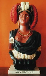 Galionsfigur af Awashonks fra et skibs stævn (malet træ)
