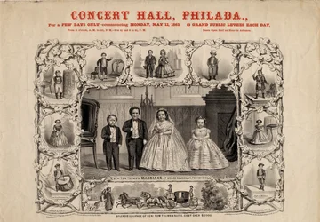 Gen. Tom Thumb og hustru, Com. Nutt og Miss Minnie Warren, pub. af Currier & Ives, 1863