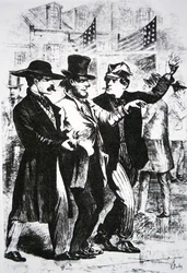 At drikke en vælger fuld for at påvirke hans stemme ved valget i 1864 (gravering)