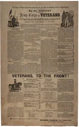 Illustreret hverveplakat fra Philadelphia for generalmajor Hancocks første armékorps af veteraner, med en unionsmand og en unionskvinde, februar 1865