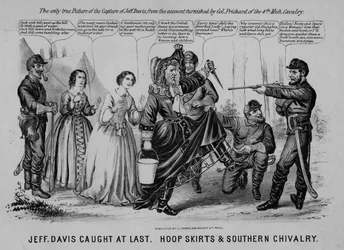 Jeff Davis fangede endelig: hoop skørter & Southern Chivalry, udgivet af J.L. Magee, Philadelphia, ca. 1865
