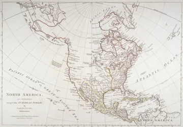 Kort, der viser Nordamerika som delt af de europæiske magter, 1774