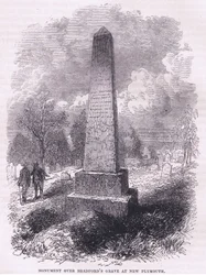 Monument over Bradfords grav ved New Plymouth 1641, illustration fra Cassell