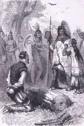 Pocahontas redder kaptajn Smiths liv, illustration fra Cassell